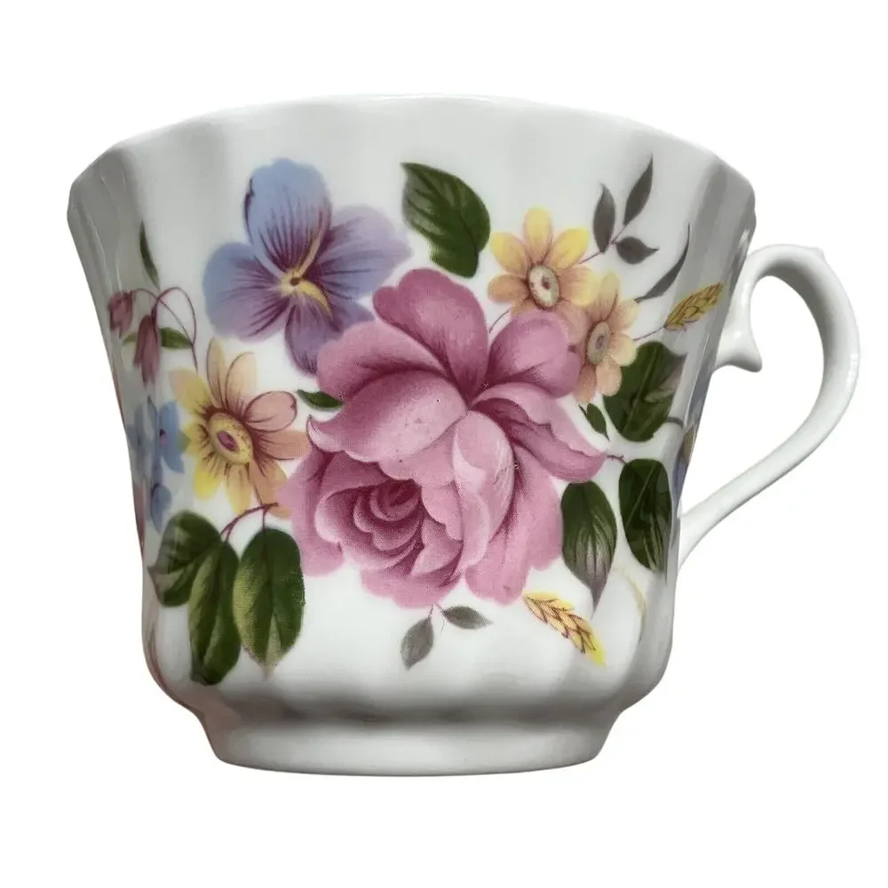 Royal Sutherland HM Fine Bone China Pink Rose Floral Teacup and Saucer Set